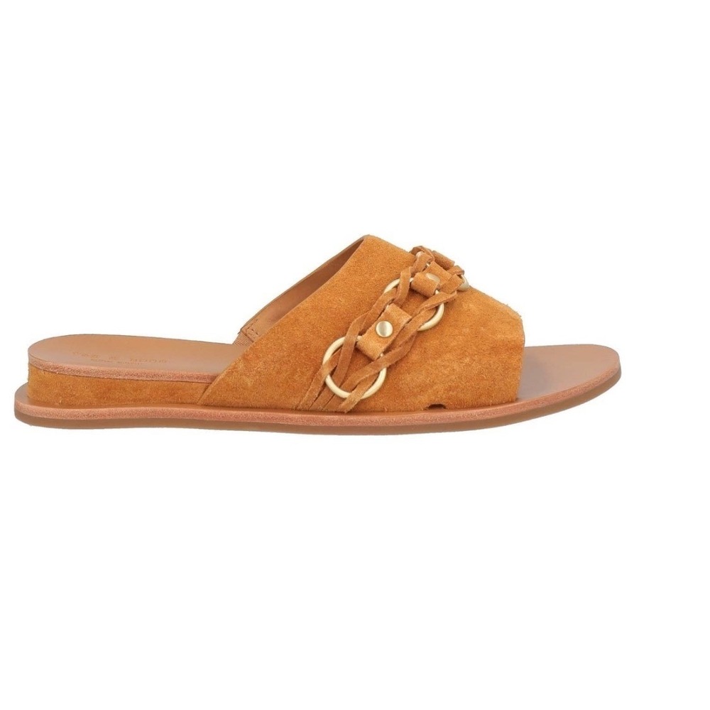 Rag & Bone Tan Suede Braided Ring Slide Sandals Flat Shoes Womens 6.5 new w box
